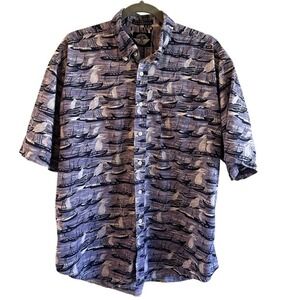 Dockers Mens L Button Down Shirt Short Sleeve  Boat Print Casual‎ TopBeachy